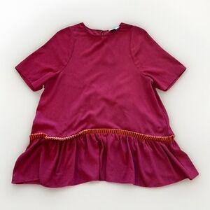 Crosby by Mollie Burch Haden Ruffle Short Sleeve Top Womens S Red Blouse